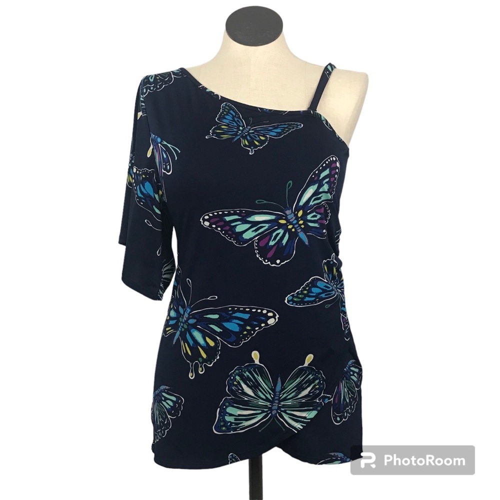 One shoulder off Top Women’s Size M Multicolor Short Bell Sleeve’s, Pullover